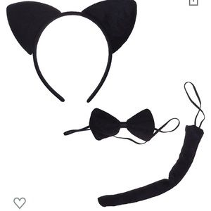 Black Kitty Cat Ears, Tail, and Bow Tie